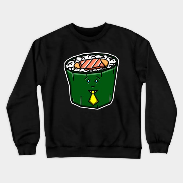 Cute Japanese Sushi Roll with a Yellow Neck Tie Gift - Sushi Crewneck Sweatshirt by Bleeding Red Paint